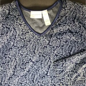 Vtg Liz Claiborne Women's Large Blue Floral Print Long Sleeve Velvet Top EUC